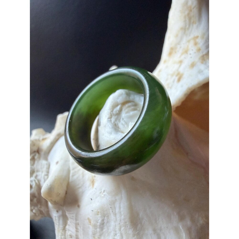 Natural Jade Ring Two-Tone Green Jade Band Solid Jade Ring Nephrite Jade sz 7.25